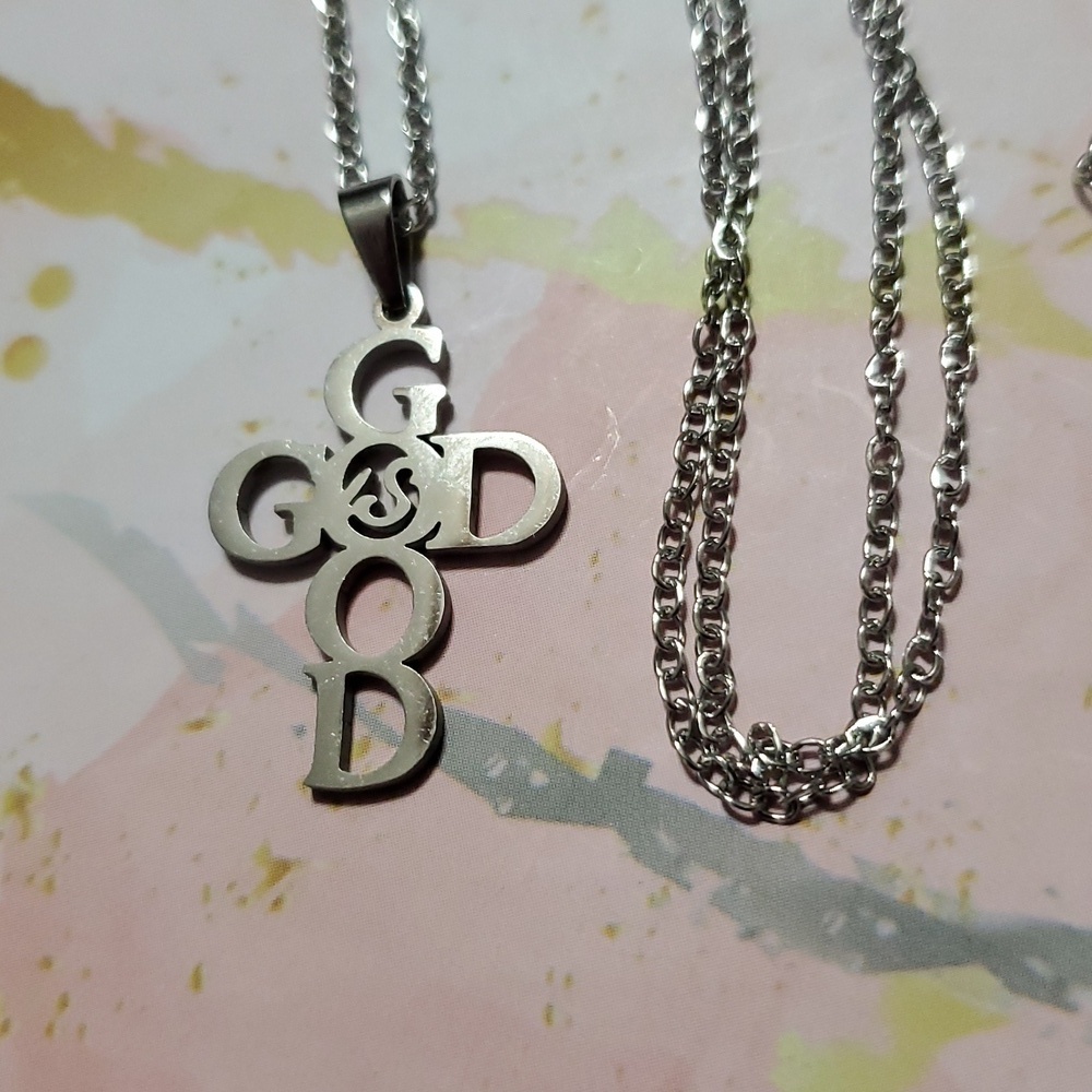 Stainless Steel “God” Cross Necklace – Inspirational Faith Jewelry